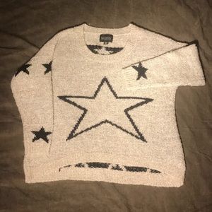 Maddison sz M women's sweater grey w/ black stars
